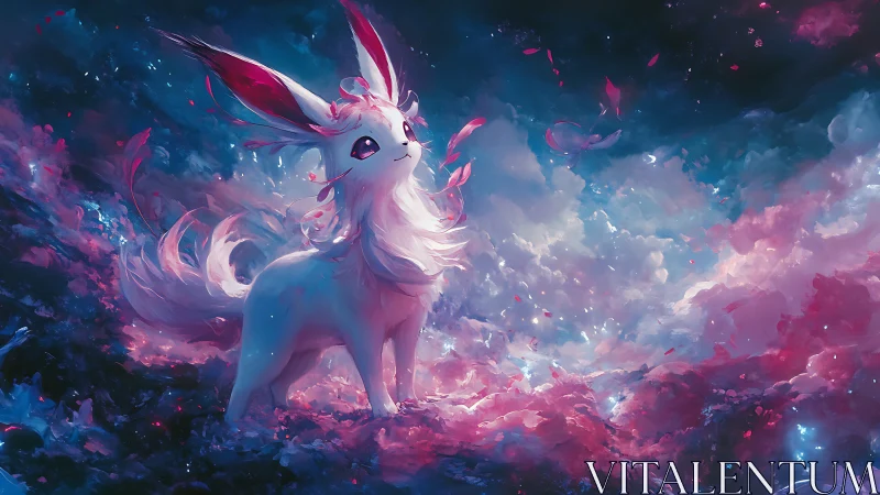 Celestial fox creature in glowing pink and blue nebula.