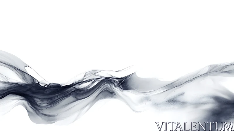 Ink-like smoke wave flows across a serene white horizon