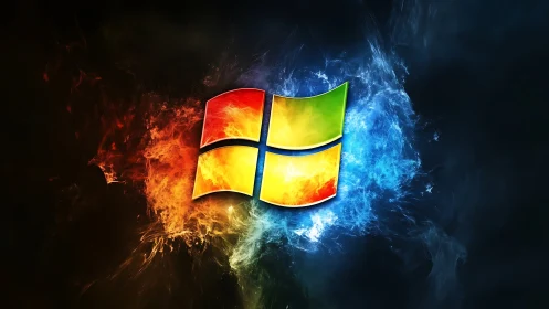 Windows Logo Burst with Fire and Ice Energy Effects