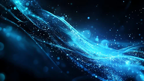 Luminous Blue Energy Waves in Futuristic Abstract Digital Art.