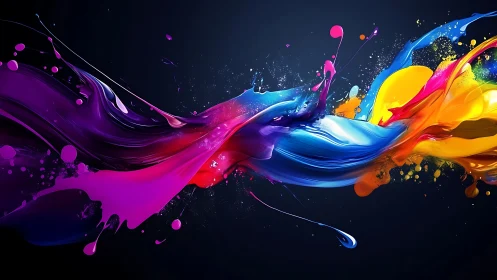 Fluid multicolor paint streams on dark gradient background.