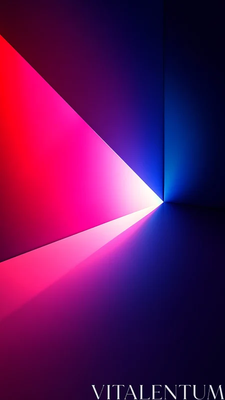 Neon prism light beam across dark geometric corner wall.