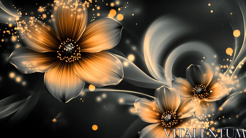 Luminous Garden: Glowing Flowers Dance in Golden Light