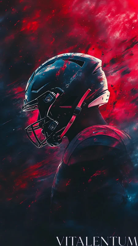 Electric football player stands focused in glowing colors