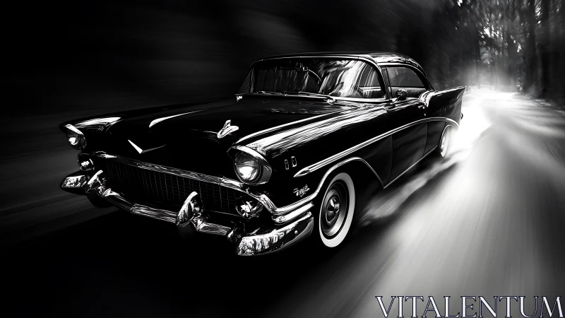 Chrome thunderbolt slices through a tunnel of blurred night roads