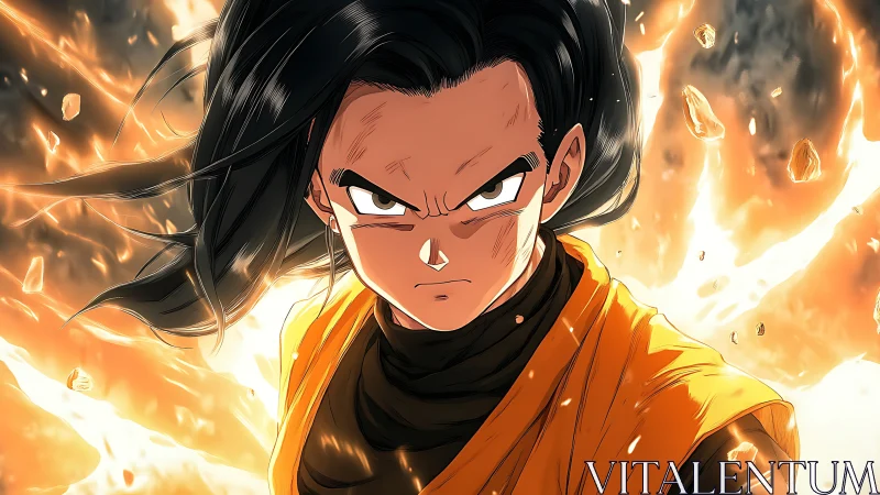 Intense anime warrior portrait with dynamic energy aura.