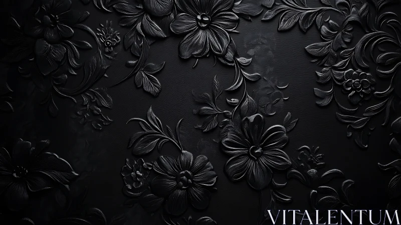 Monochromatic relief floral pattern on textured surface.