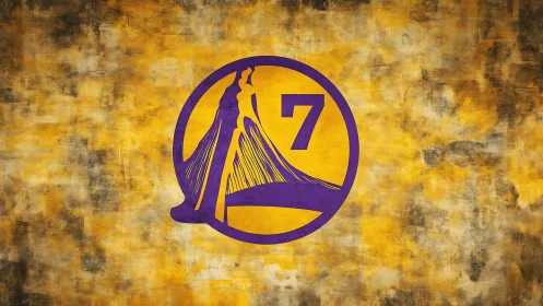 Purple bridge emblem with number seven radiates bold energy