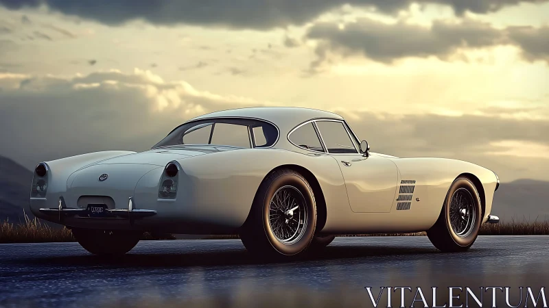 Retro grand tourer coupe rendered with cinematic 3D lighting.