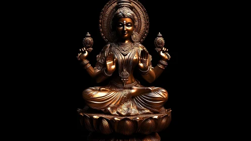 Highly polished bronze goddess sculpture with dynamic specular highlights