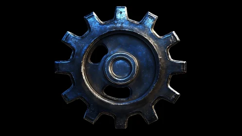 Midnight steel gear glows like a lone mechanical moon.