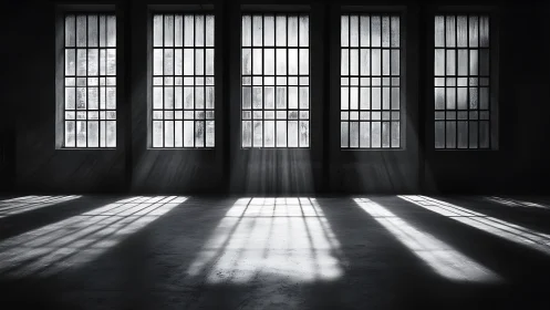 Linear window grid casting high-contrast raking light patterns