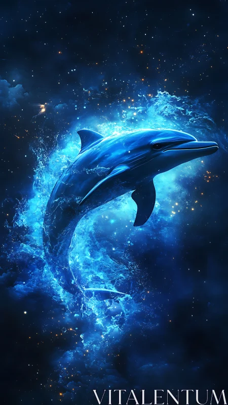 Astrophysical water-dolphin rendered as luminous plasma form.