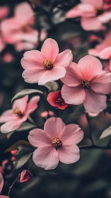 Soft Pink Cosmos Blooms in Shallow Depth Field.