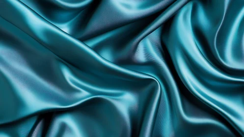 Teal satin fabric macro with specular folds and soft drapery