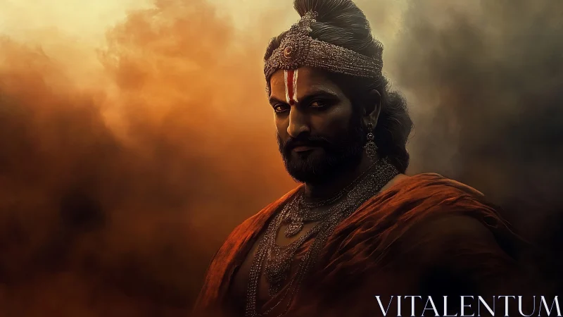 Warrior sage portrait in atmospheric chiaroscuro render.