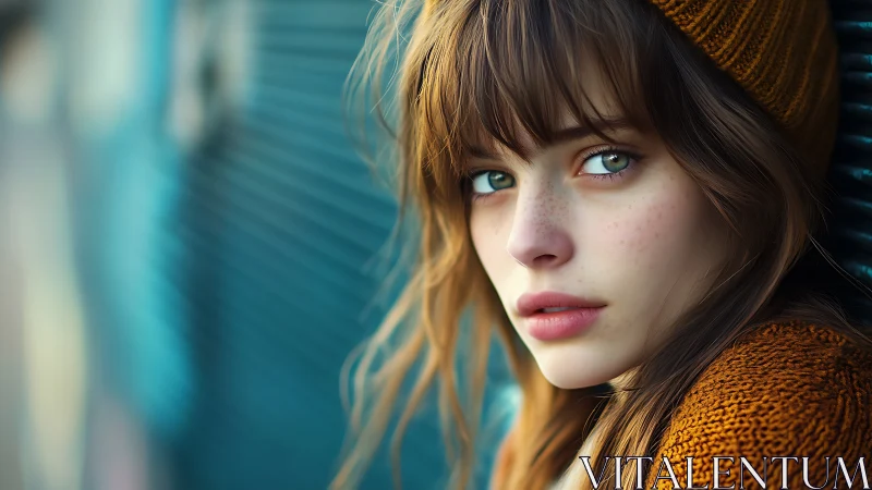 Portrait of young woman in autumn knitwear, shallow depth