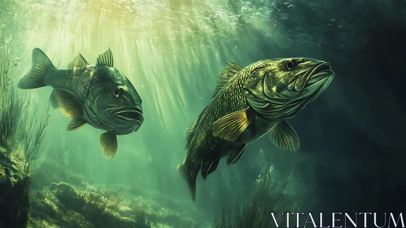 Two underwater fish rendered with directional green backlighting