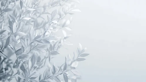 White monochrome leafy branches extend across soft backdrop