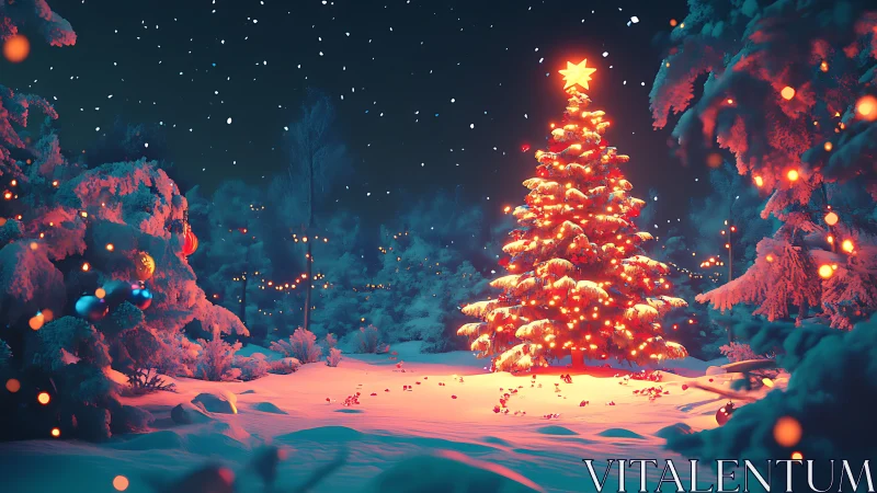 Starlit forest Christmas tree glowing like winter fire.