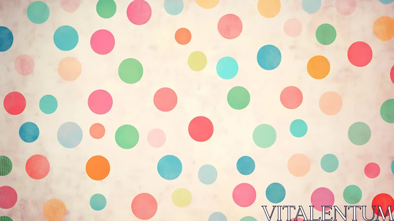 Multicolored circular dots on light neutral background pattern.
