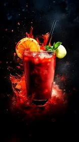 Red Tropical Cocktail with Dynamic Liquid Splash.