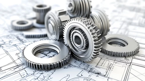 Mechanical Symphony: Gears Spinning Tales on Technical Blueprint Canvas.
