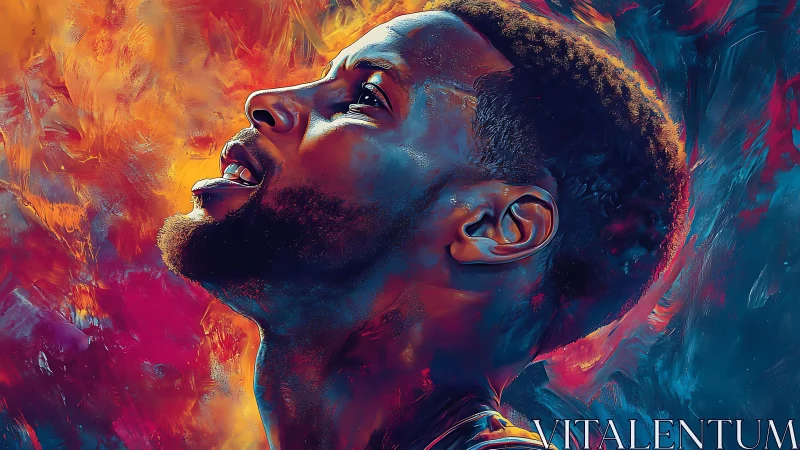 Portrait of man in blazing dual-tone abstract light.