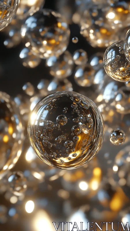 Transparent spheres with internal bubbles and warm highlights.