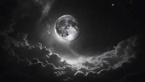 Moon hangs like a silver lantern above storm-churned clouds