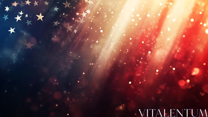 Red blue and gold light rays with glowing stars backdrop