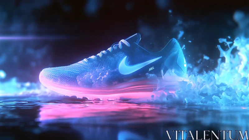 Neon-lit running shoe in dynamic liquid energy rendering.