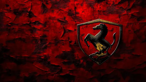 Prancing horse emblem blazing over rugged crimson steel.