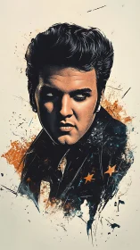 Stylized portrait of male rock singer with bold splashes.
