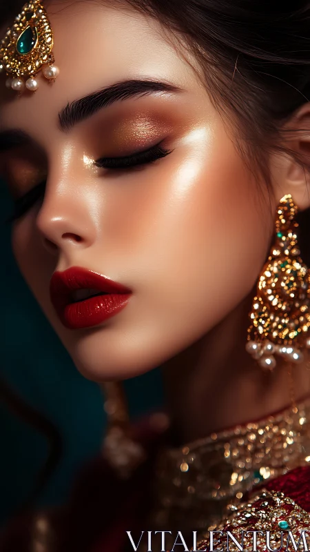 Radiant bridal portrait glows with gilded elegance and poise