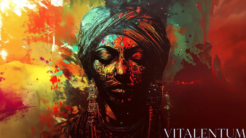 Mystic portrait dissolves into swirling abstract color fields.