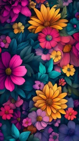 Vibrant Digital Floral Composition with Layered Blooms.