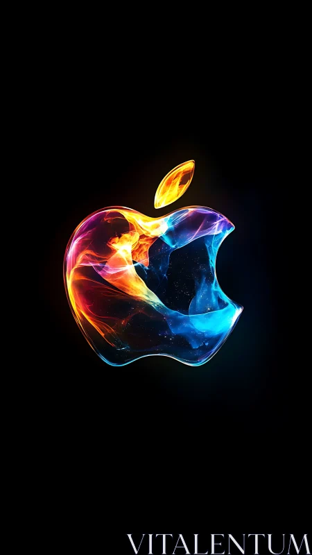 Luminous liquid apple glows with swirling cosmic color.
