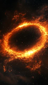 Nebular fire ring in deep space with radiant particle structure.