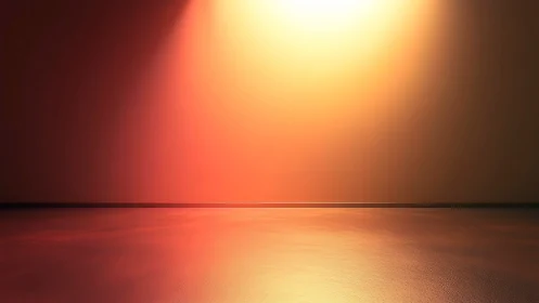 Stage-like empty room under radiant golden spotlight glow.