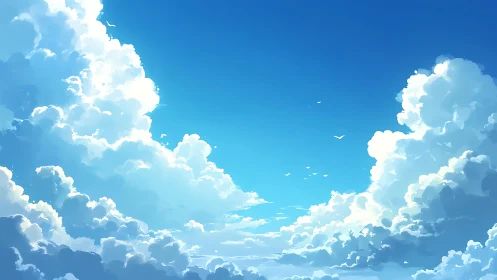 Sky cathedral of towering clouds in luminous summer blue.