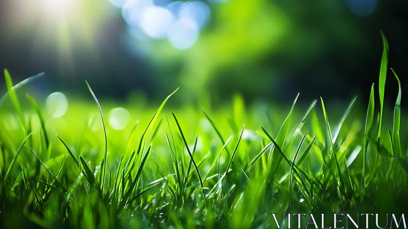 Close-up of fresh green grass with sunlight, nature photography.