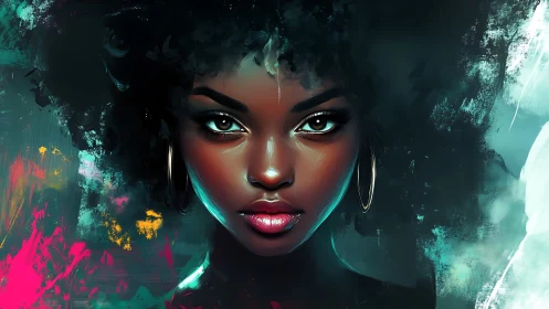 Vivid digital portrait with neon brushwork and intense gaze.