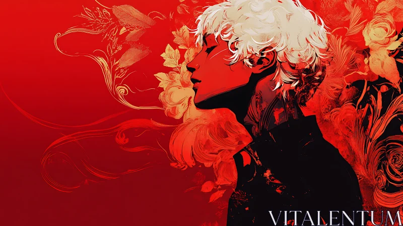 Profile portrait merges floral vector plumes with high contrast silhouette