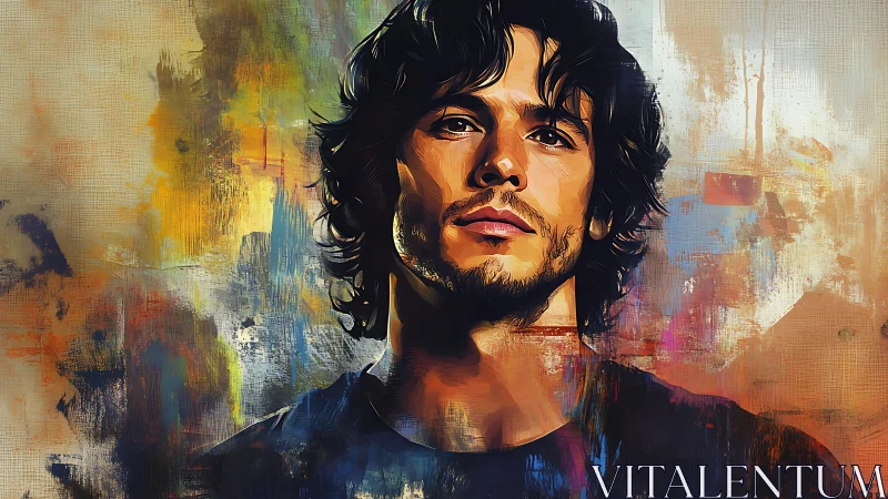 Male portrait against abstract colorful painted background.