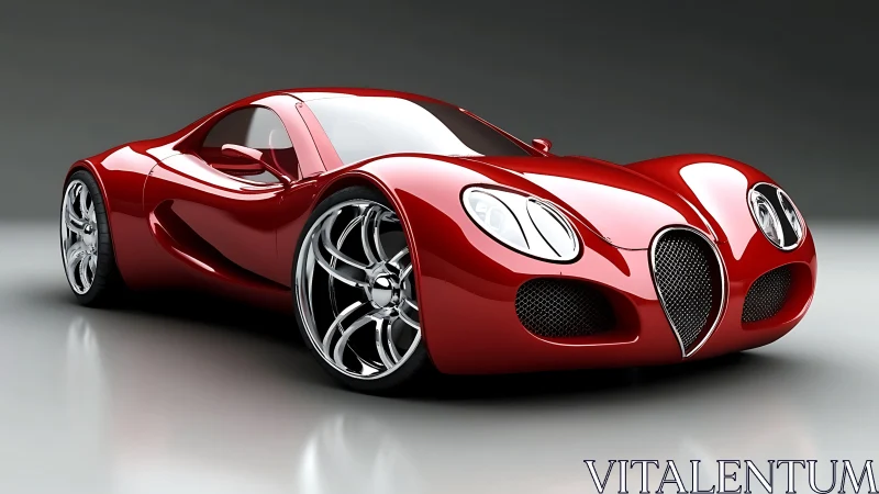 Red concept sports car on neutral studio background.