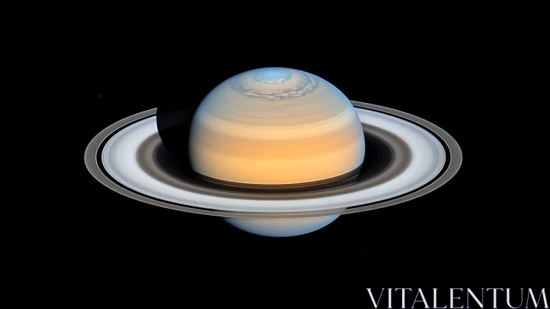 Saturn displays luminous rings and banded atmosphere in space
