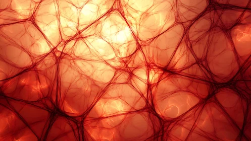 Glowing red web of light weaving a warm abstract dream.