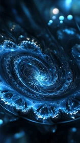 Spiraling blue fractal vortex in luminous cosmic depths.