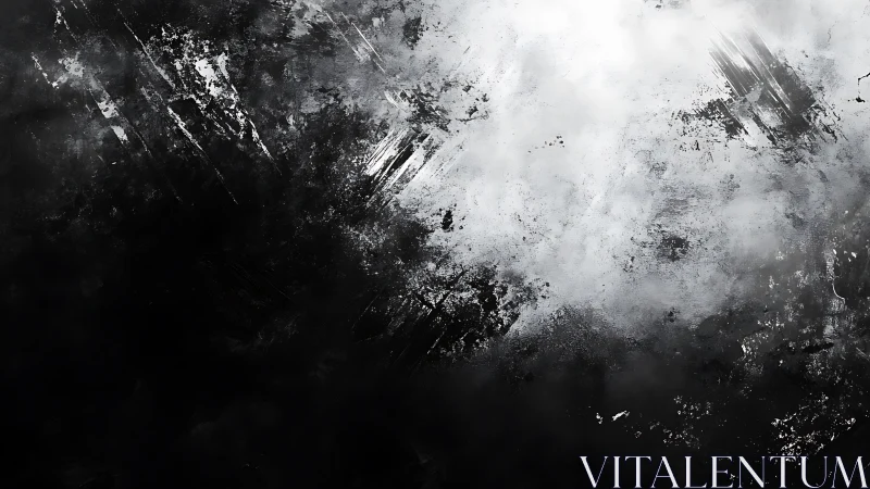 Brushstroked black and white textures drift into soft light